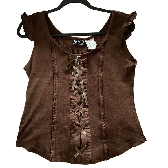 Tops - Vintage Y2K Lace Up Top Cotton Corset Style Renaissance Brown Tank Top M Womens